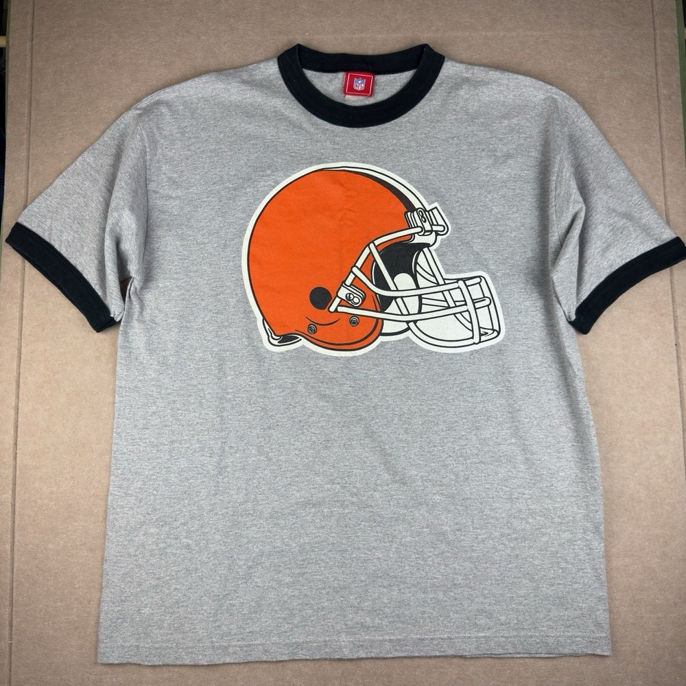 NFL Cleveland Browns T-Shirt Men's XL Gray Black Ringer Helmet Logo‎ Sports Tee